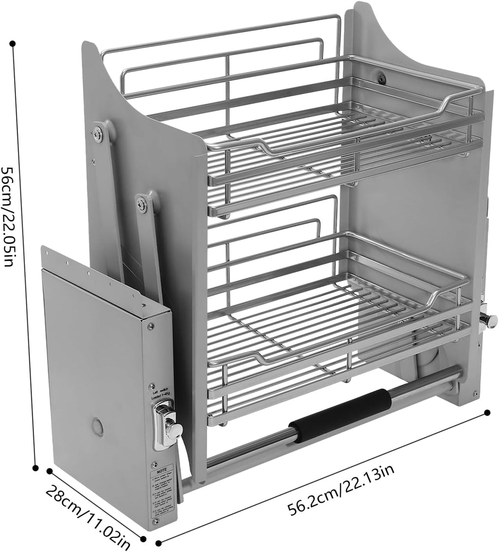 Pull-Down Cabinet Organizer, 2 Tier Pull down Shelf for Kitchen Upper Cabinet, Pull-Out Rack System Inner Space Saving Plate for Kitchen Appliance Lift Upper Cabinet, 22 Inch Width