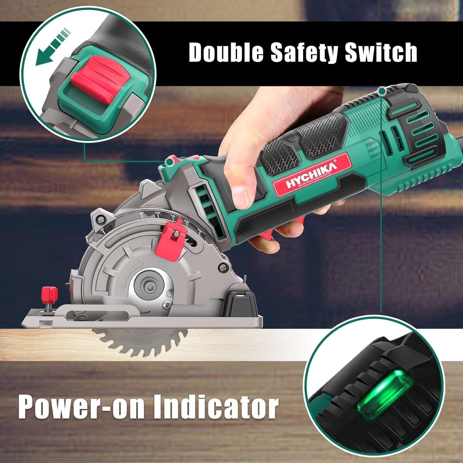 HYCHIKA 6.7A Jig Saw, 4A Mini Circular Saw with 3 Blades, 30W LED Work Light, 3-Tool Power Tool Combo Kit