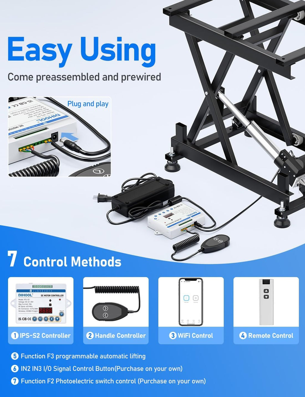DIHOOL Electric Scissor Lift Table 330Lbs, 210-580MM,8-23in Height Adjustable Lifting Platform
