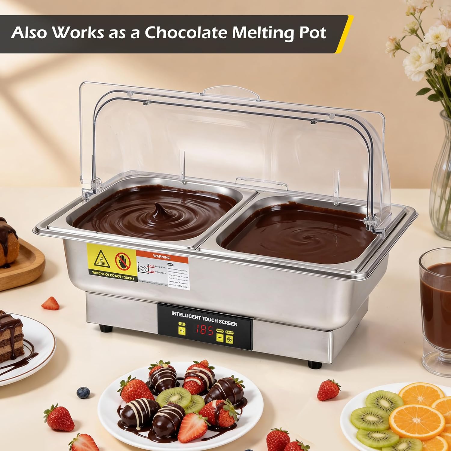 Dyna-Living Electric Chafing Dishes for Buffet, 9.5QT Half Size Chafing Dish Buffet Set 600W Electric Buffet Servers and Warmers with Temp Control Display Roll Top Food Warmers for Parties Catering