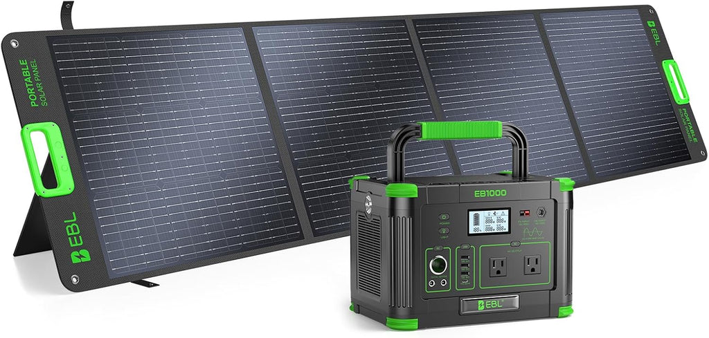 EBL 1000W Portable Power Station With 200W Solar Panels, 999Wh Backup Lithium Battery, Pure Sine Wave AC Outlet, 60W PD Quick Charge Solar Generator Set for RV/Van Camping, Road Trip, Home, Off-grid