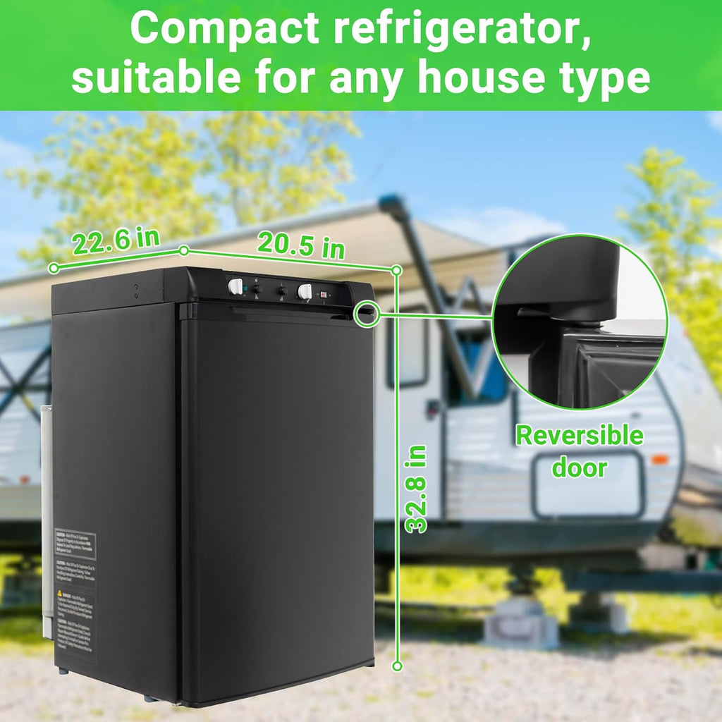 Smad RV Refrigerator 3.5 Cu.ft, 3 Way Propane Refrigerator LPG/110V/12V, RV Fridge with Freezer, Outdoor Kitchen Fridges for Camper, Semi Truck, Campervan, Travel, Black