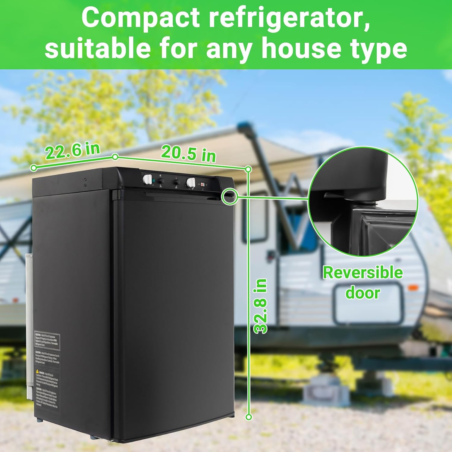 Smad RV Refrigerator 3.5 Cu.ft, 3 Way Propane Refrigerator LPG/110V/12V, RV Fridge with Freezer, Outdoor Kitchen Fridges for Camper, Semi Truck, Campervan, Travel, Black