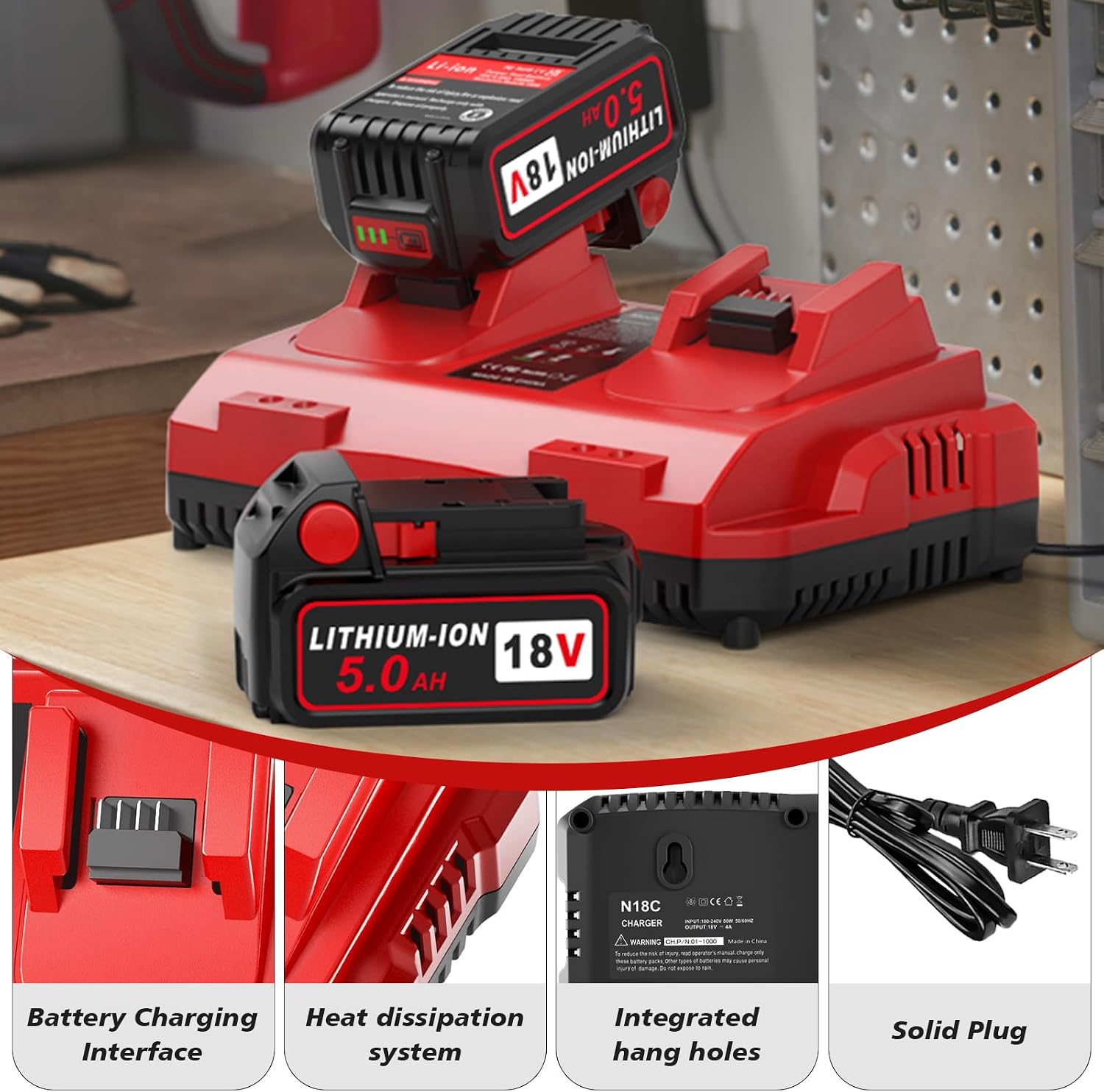 Abeden 18V Battery 4 Pack 5.0Ah Replacement for Milwaukee m18 Battery and m18 Charger Set, Compatible with Milwaukee 18V Cordless Power Tools