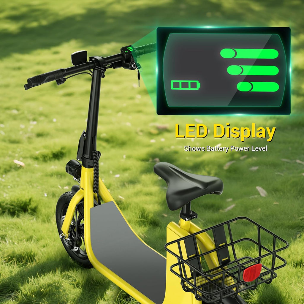 SEHOMY 2 Seater Electric Scooter for Adults 330lbs, Folding Escooters with Seat, 850W Peak Motor, 25/20 Miles Range, 22/15.5 MPH, Storage Basket, Electronic City Commuter Bike Motor Scooters