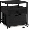 Mini Fridge Stand with Storage Drawer for Dorm Room, 220 lb Heavy Duty Refrigerator Stand with Power Outlet and Pull-Out Basket, Small Fridge Table for Apartment, office, Kitchen, Black