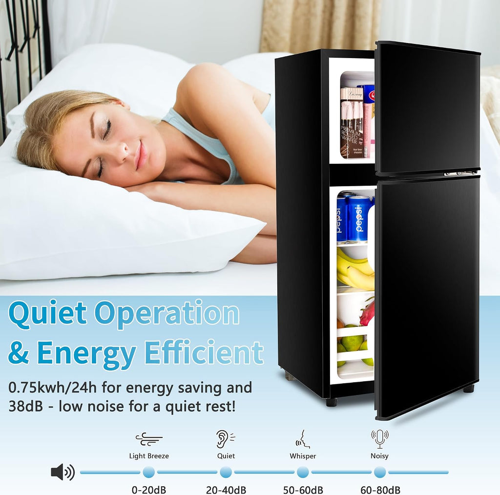 Fridge with Freezer, 3.2 Cu Ft Refrigerator, 2 Doors Refrigerator, Low noise, Energy-efficient, for Apartment, Dorm, Kitchens, Office and Bedroom