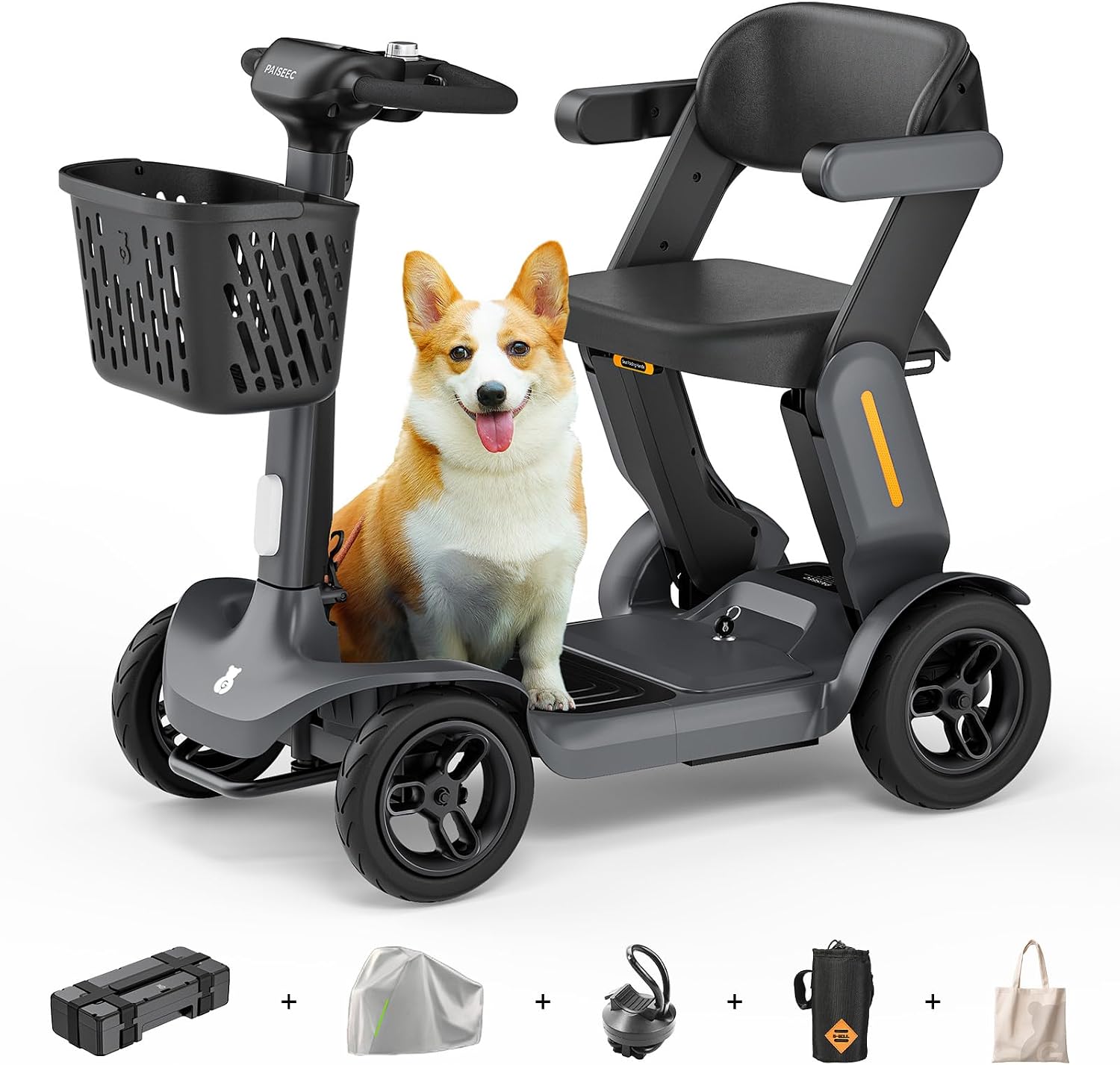 Paiseec S3 Pro Mobility Scooters for Adults, 40 Miles Long Lasting Mobility Scooter, Lightweight Travel Scooter for Seniors, 300 lbs Capacity, AI Speed Control, 250W Motor (Grey-40miles-S3)