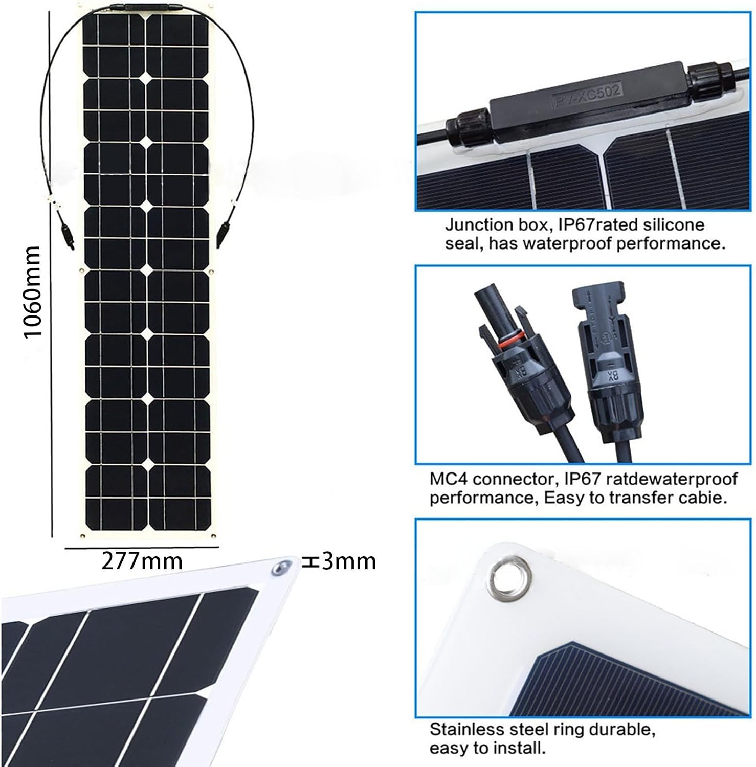 100W Portable Solar Panel, IP67 Waterproof Solar Panel, Solar Charger for Power Station RV Camping Off Grid