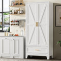 71'Tall Metal Storage Cabinet with Drawer and 4 Adjustable Shelves,Farmhouse Kitchen Pantry Storage Cabinet with Doors, Freestanding White Locker Cabinets for Office,Dining Room,Bathroom(White)
