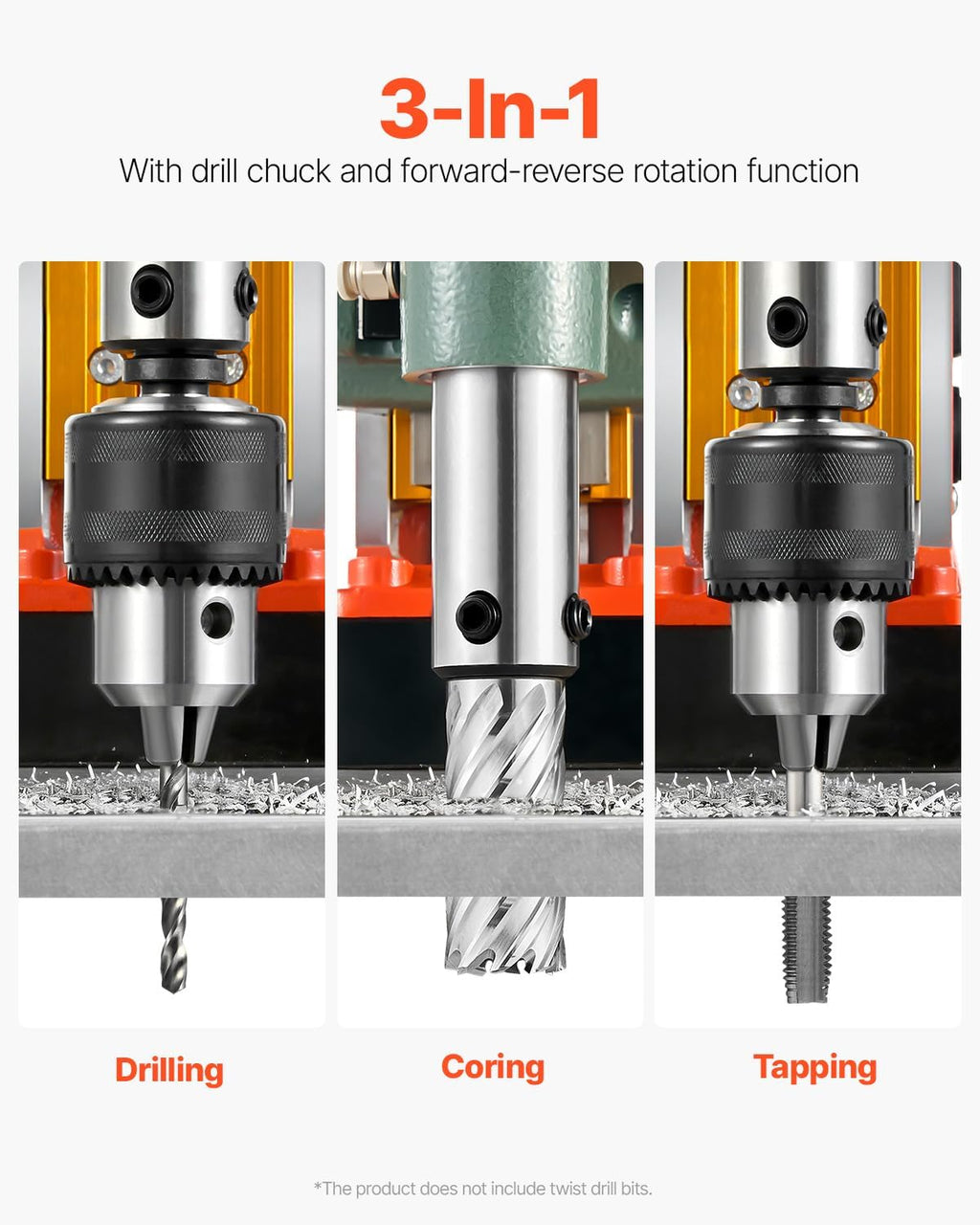 VEVOR Magnetic Drill, 1450W Motor 2 in Coring Diameter, 2922 lbf Magnetic Force, Portable Electric Mag Drill Press with 6 Coring Bits, Variable Speed, Drilling Machine for Metal Surface, Industrial
