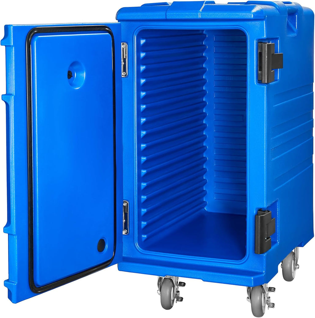 VEVOR Insulated Food Pan Carrier, 127 Qt Hot Box for Catering, LLDPE Food Box Carrier w/Double Buckles, Front Loading Food Warmer w/Handles, End Loader w/Wheels for Restaurant, Canteen, etc. Blue