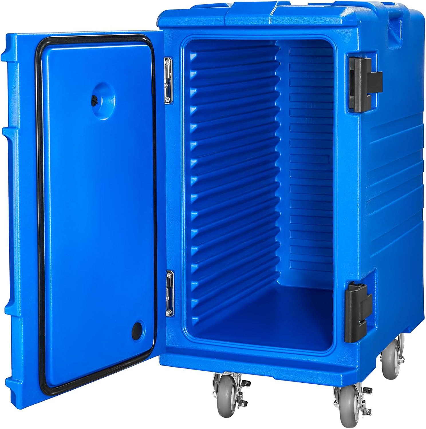 VEVOR Insulated Food Pan Carrier, 127 Qt Hot Box for Catering, LLDPE Food Box Carrier w/Double Buckles, Front Loading Food Warmer w/Handles, End Loader w/Wheels for Restaurant, Canteen, etc. Blue