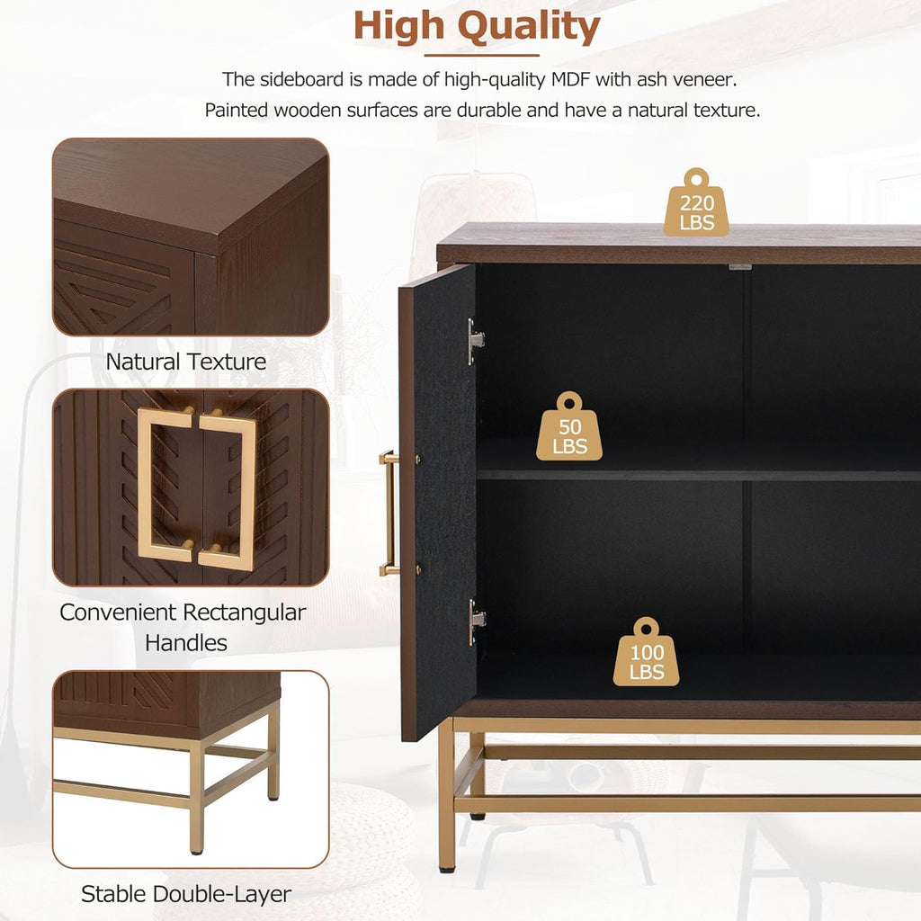 Virubi 60' Sideboard Buffet Cabinet with Storage, Doors and Gold Handles, Wood Modern Sideboard Accent Cabinet with Adjustable Shelves for Living Room, Hallway, Entryway (Espresso)