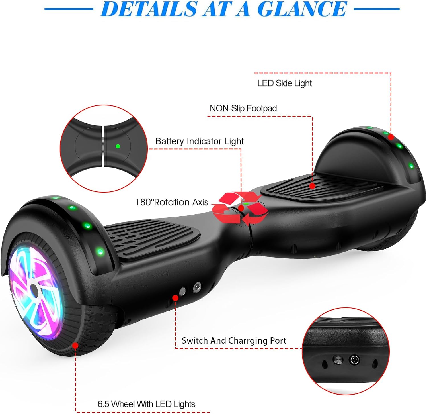 FLYING-ANT Self Balance Scooter Seat Attachment 6.5' Two-Wheel Self Balancing Electric Scooter with LED Light Flash Lights Wheels