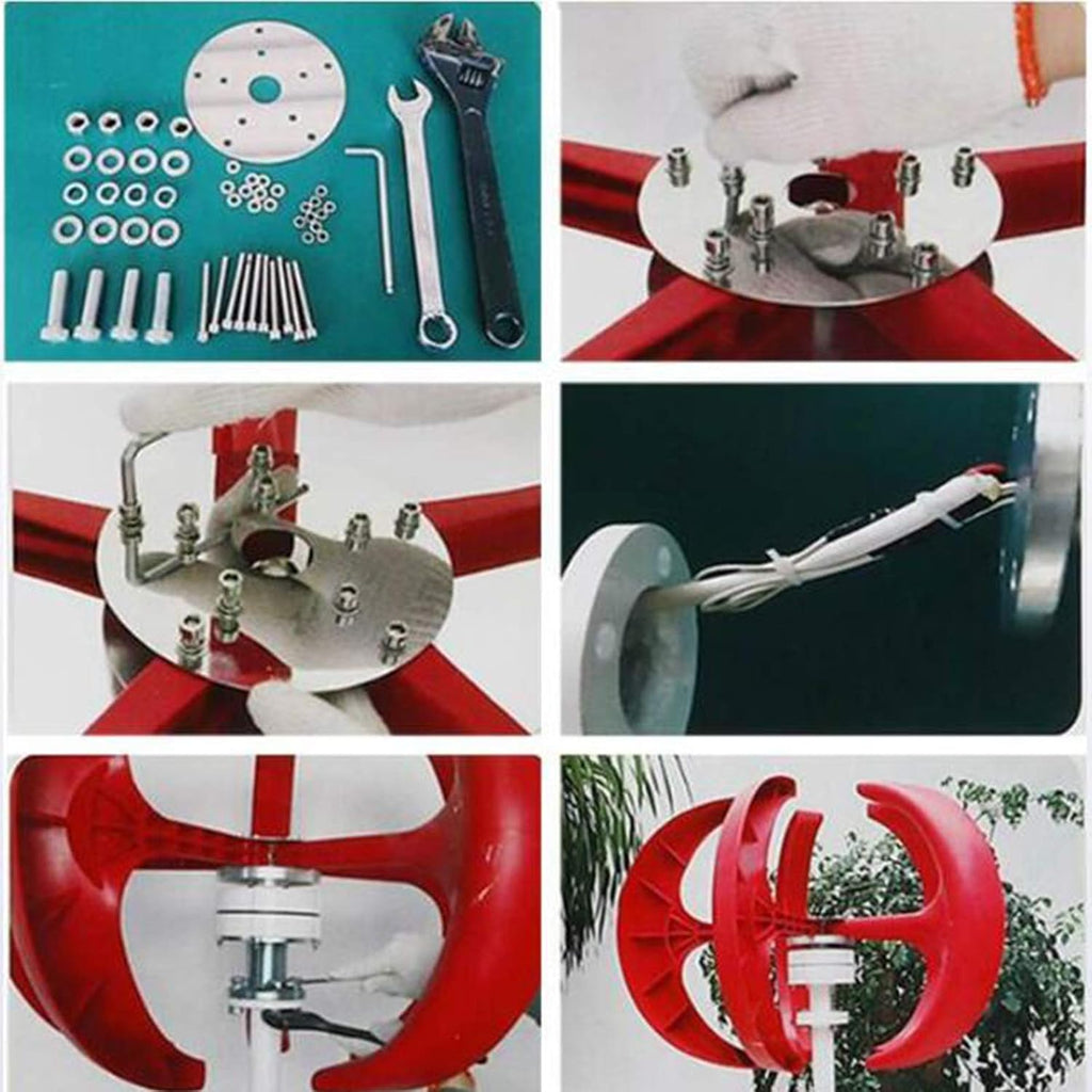 1000W-2000W Wind Vertical Axis Generator with Controller, 5 Blades Wind Turbine Generator Kit for Boats, Terraces, Cabins, Mobile Homes(12V 24V 48V)