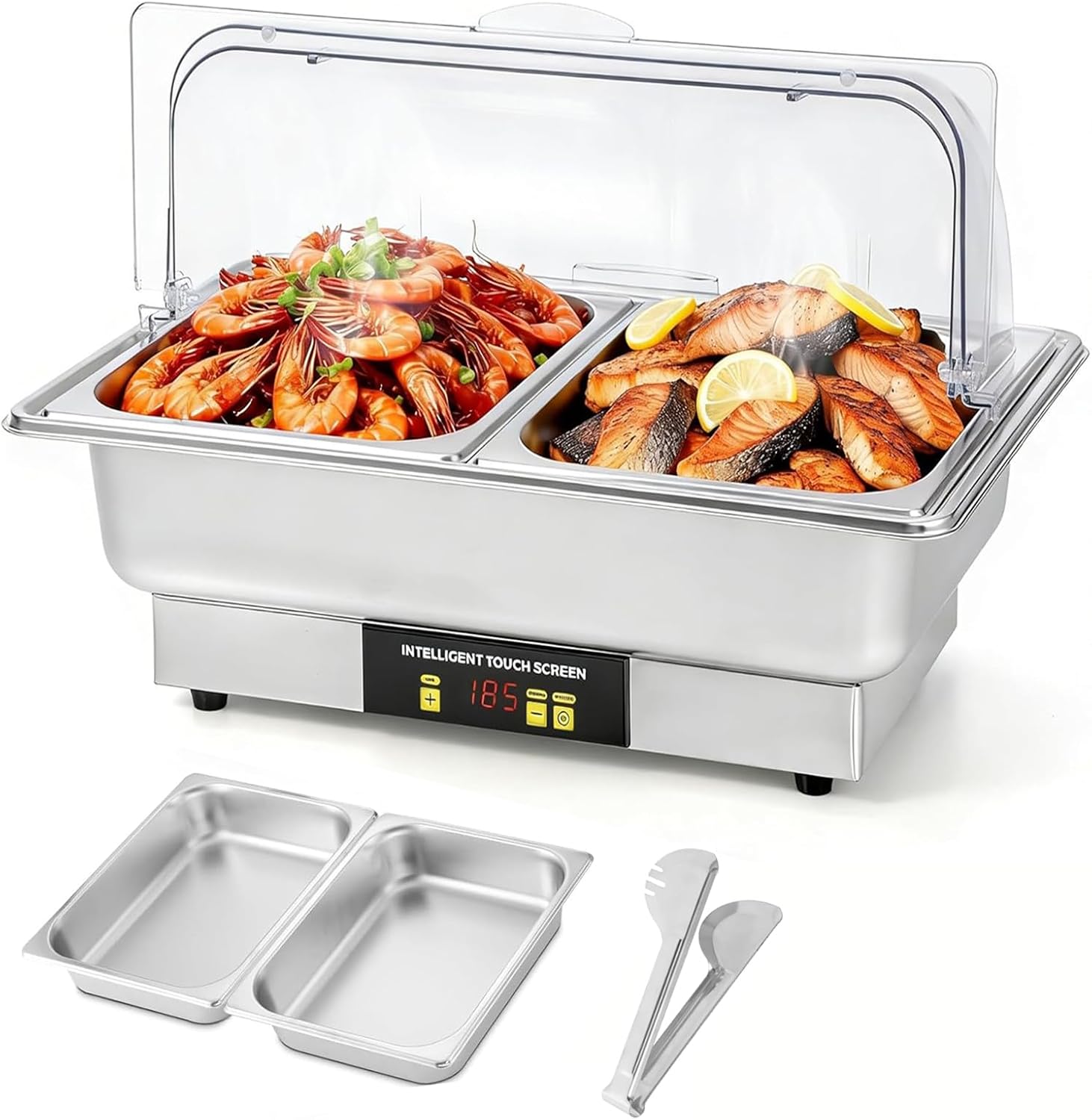 Dyna-Living Electric Chafing Dishes for Buffet, 9.5QT Half Size Chafing Dish Buffet Set 600W Electric Buffet Servers and Warmers with Temp Control Display Roll Top Food Warmers for Parties Catering
