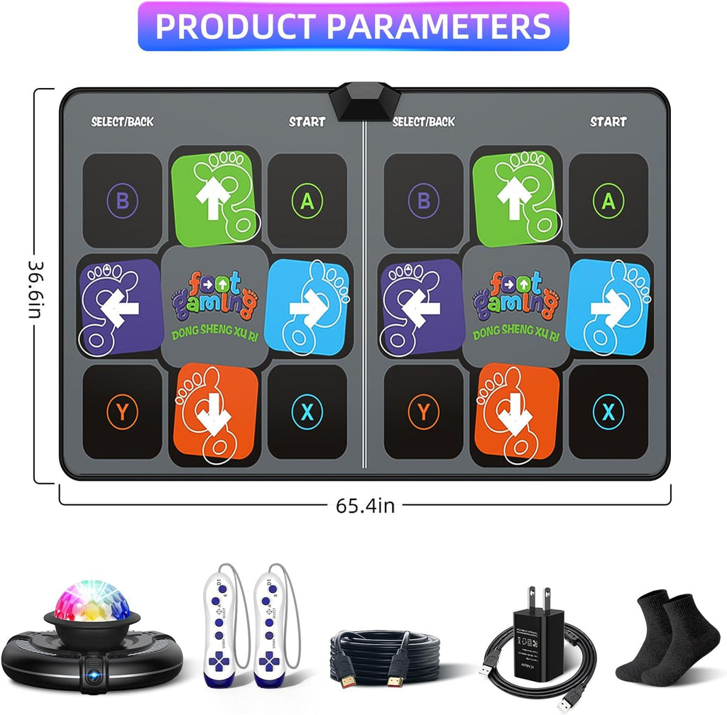 FWFX Dance Mat for TV Games - Wireless Musical Electronic Dance Pad for Kids & Adults, 2-Player Indoor Active Exercise Game for Family Parties, Birthday for Boys and Girls