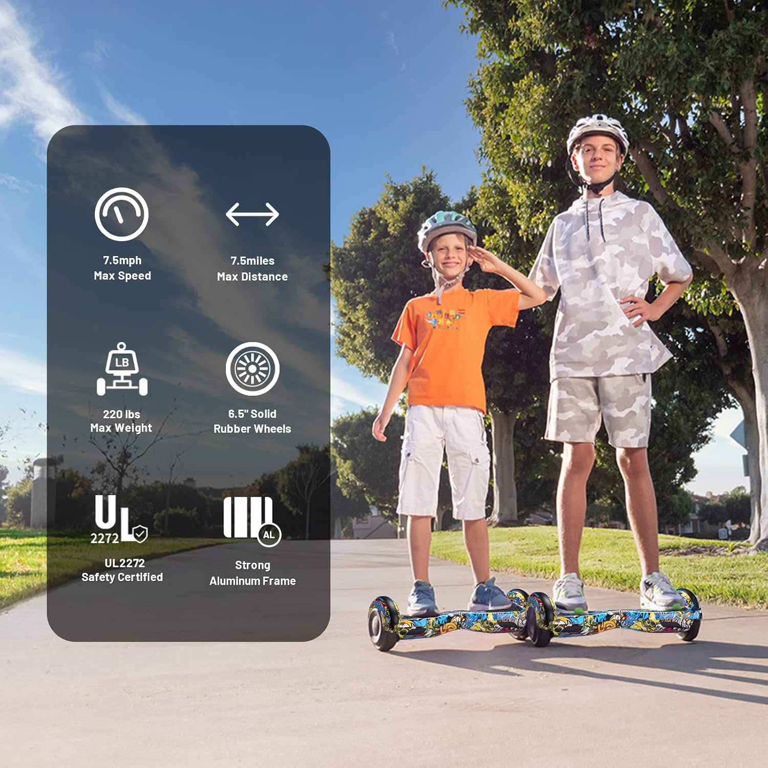 SIMATE Hoverboard, Bluetooth All Terrain Hover Boards with LED Lights and APP Control, Gifts for Kids Adults Girls Boys, for All Ages