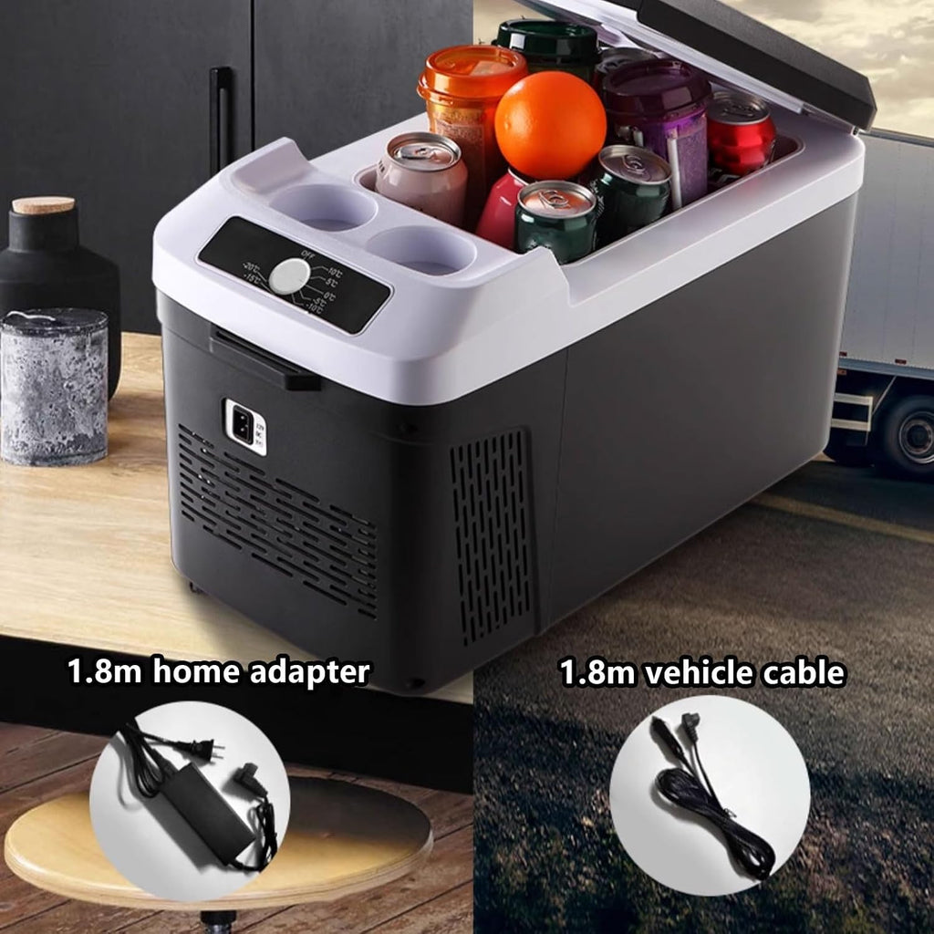 Mini Fridge Mini Freezer Portable Cooler Electric 15L Freezer/Refrigerator Dual Cup Holders on Top -20°C to 20°C for Car Travel Camping Truck 12V/24V