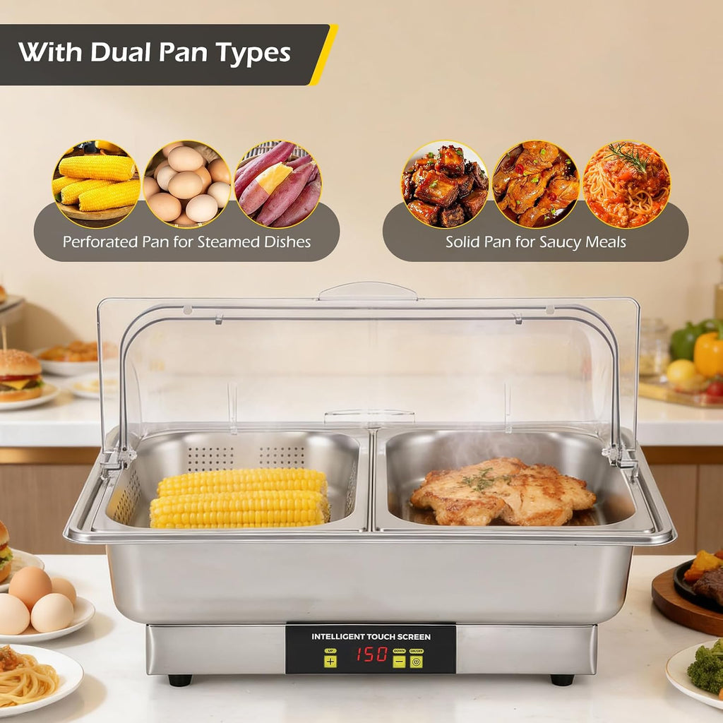 Dyna-Living Electric Chafing Dishes for Buffet, 9.5QT Full Size & Half Size Chafing Dish Buffet Set 600W Electric Buffet Servers and Warmers with Temp Control Display Food Warmers for Parties Catering