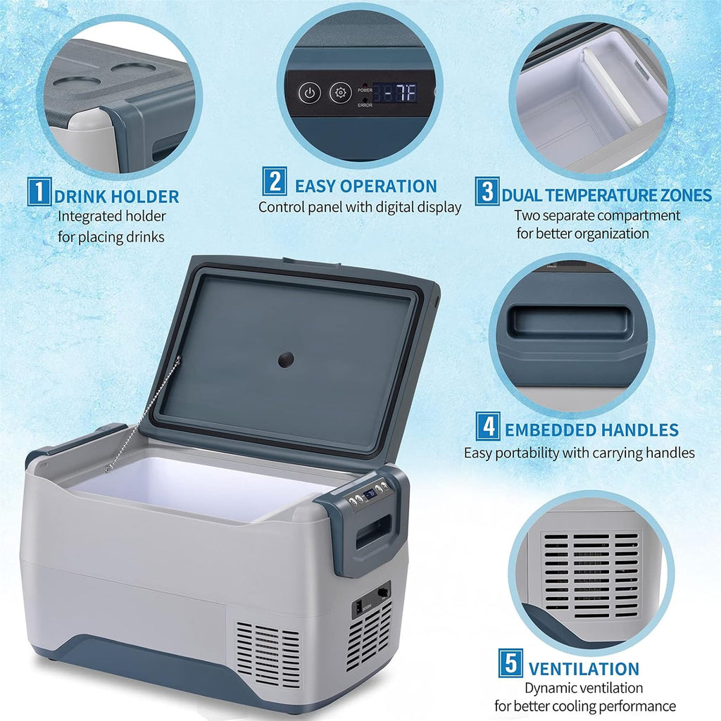 Zaboro Car Fridge Portable Freezer Cooler with 12/24V DC, Travel Refrigerator for Vehicles, Car, Truck, RV, Camping BBQ, Patio Picnic and Fishing Outdoor, Grey