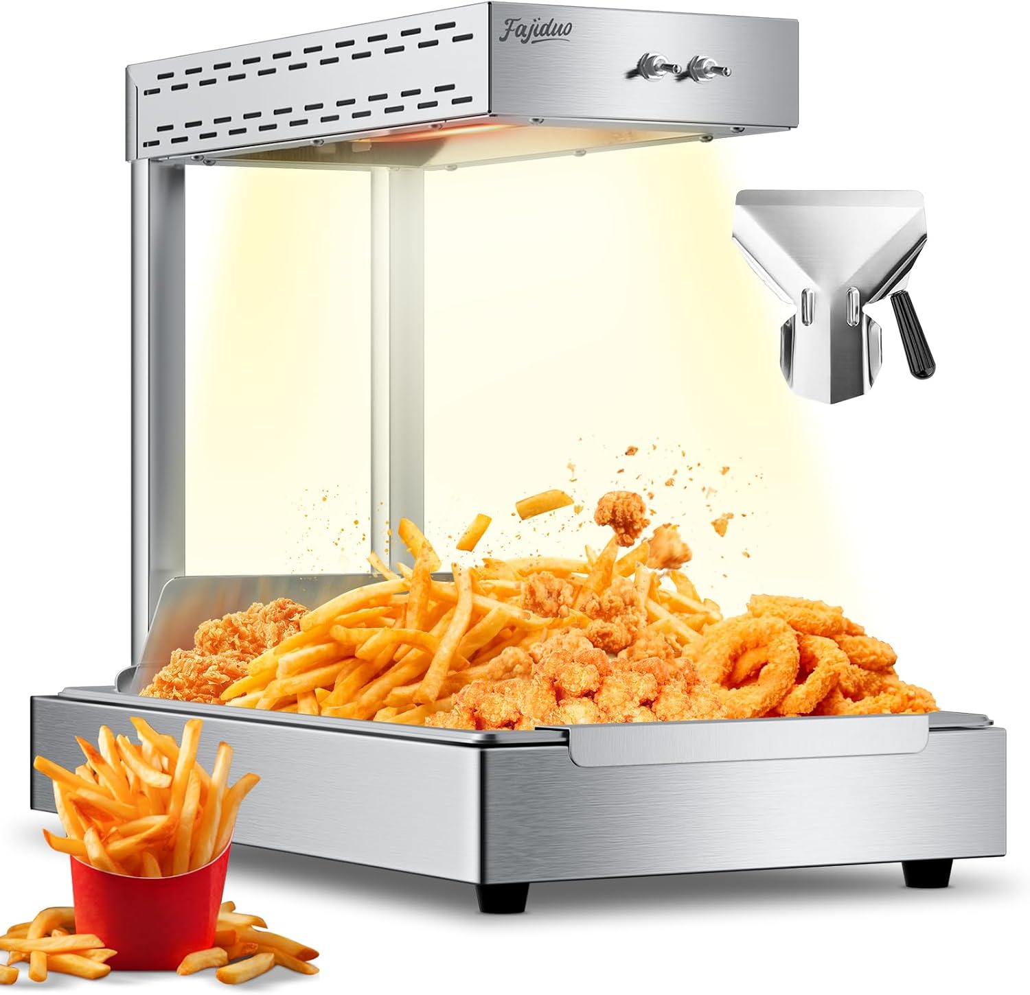 French Fry Food Warmer, 750W Electric Stainless Steel Warming Light Dump Station, 5.5QT Commercial Food Heating Lamp, Countertop Fries Food Warmer for Parties Kitchen Restaurant Buffe(Silver)