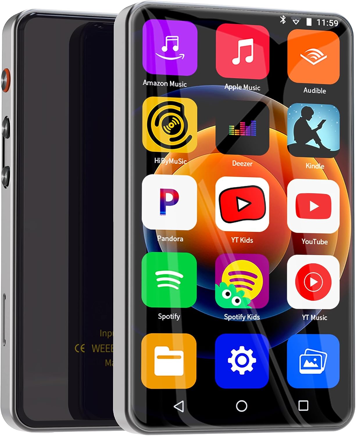 144GB MP3 Player with Bluetooth and WiFi, Ninsiden 4' HD Full-Color Touch Screen MP3 Player with Amazon Music, Spotify, Pandora, YouTube, Libby,Android Mainstrem Media MP4 Music Player for Kids,Silver
