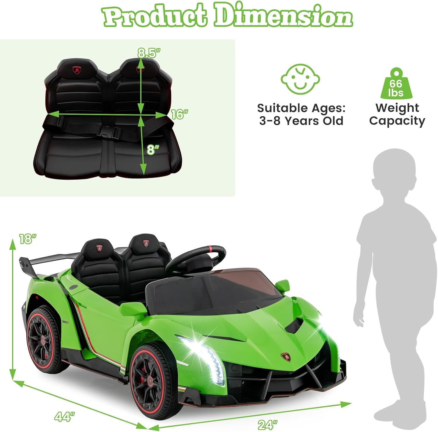 Costzon Ride on Car, Lamborghini Licensed 12V Battery Powered 4WD Sports Car with Remote Control, 3 Speeds, Hydraulic Doors, LED Lights, Towing Wheel, Horn, Music, Electric Vehicle for Kids Aged 3-8