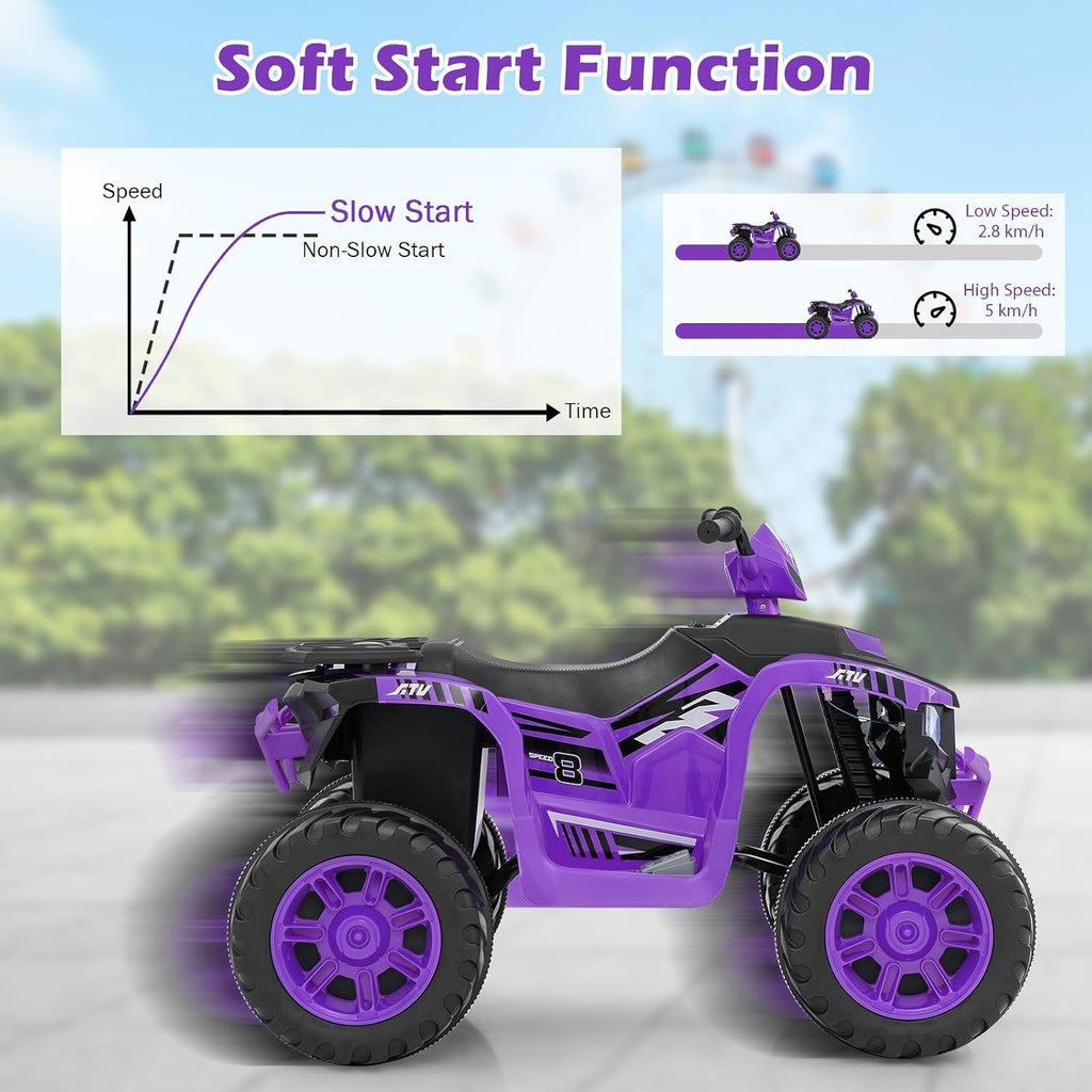 Costzon Kids ATV, 24V Four Wheeler Quad Ride on Car w/Forward/Backward, 2 Speeds, Wireless Connection, Music, Radio, LED Lights, Electric Vehicle Toddler 4 Wheeler for Kids, Boys & Girls 3-8 (Purple)
