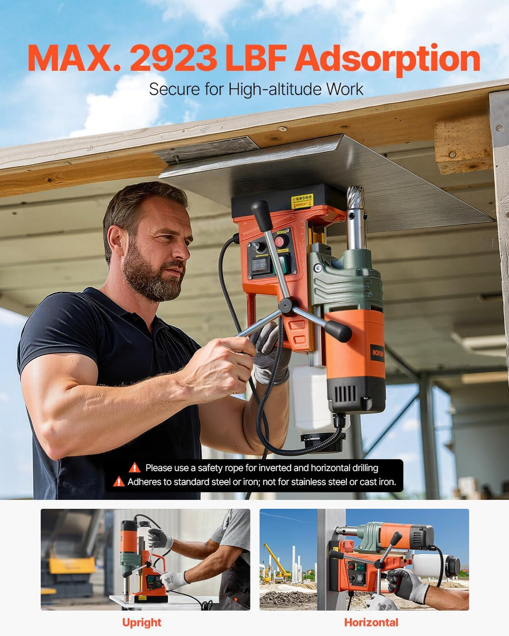 VEVOR Magnetic Drill, 1450W Motor 2 in Coring Diameter, 2922 lbf Magnetic Force, Portable Electric Mag Drill Press with 6 Coring Bits, Variable Speed, Drilling Machine for Metal Surface, Industrial