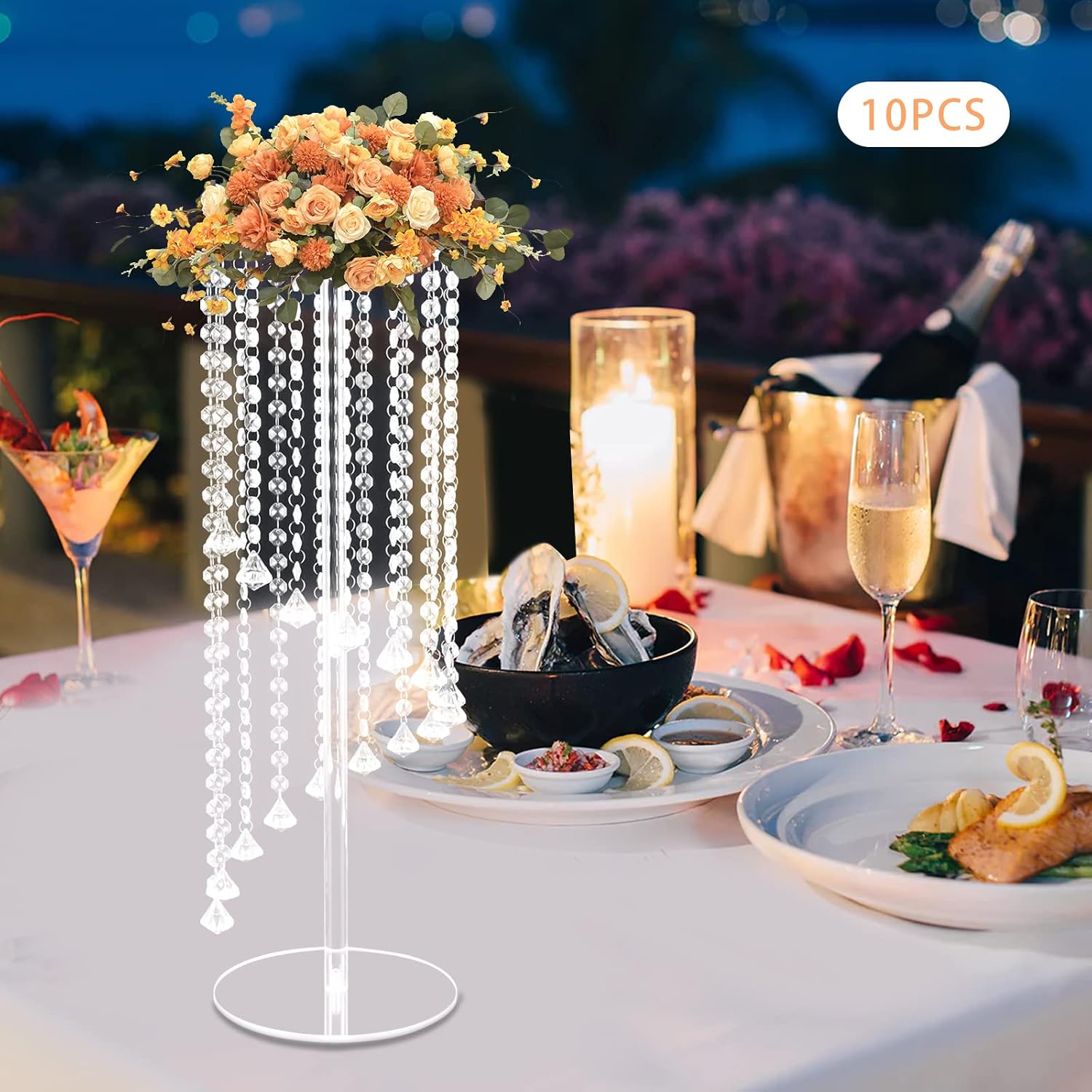 10Pcs Luxurious Acrylic Crysta Flower Stand, Wedding Centerpieces on Floor, Tall Flowers Arrangement Stands, Tabletop Vase, for Wedding Party, Dinner Event, Hotel/Home Decor