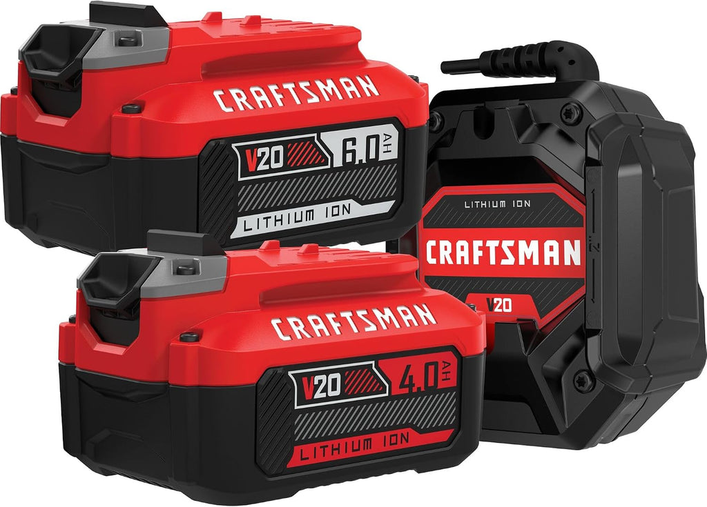 CRAFTSMAN 20V Battery and Charger Set, 4Ah and 6Ah Lithium Ion Batteries and 1 Charger, Cordless Tool Battery Packs (CMCB2046-CK)