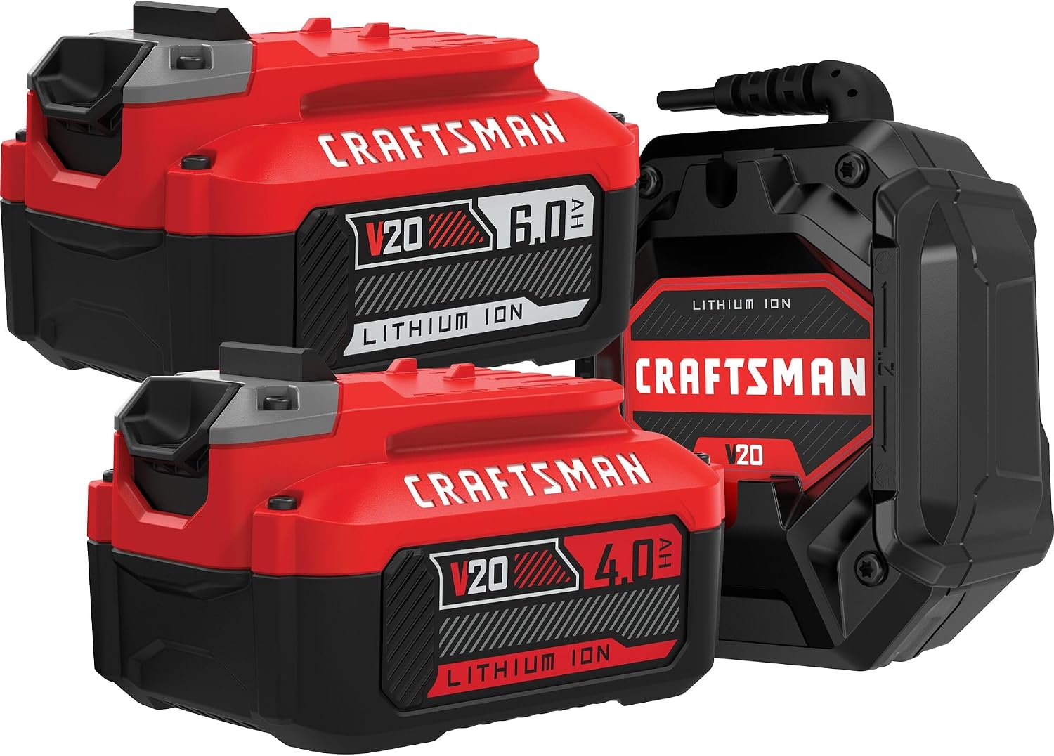 CRAFTSMAN 20V Battery and Charger Set, 4Ah and 6Ah Lithium Ion Batteries and 1 Charger, Cordless Tool Battery Packs (CMCB2046-CK)