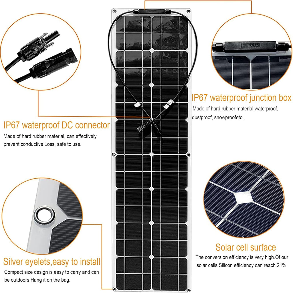 100W Portable Solar Panel,15V Flexible Solar Panel Kit Monocrystalline Waterproof Solar Charger Photovoltaic Solar Modules for RV Boat Camping