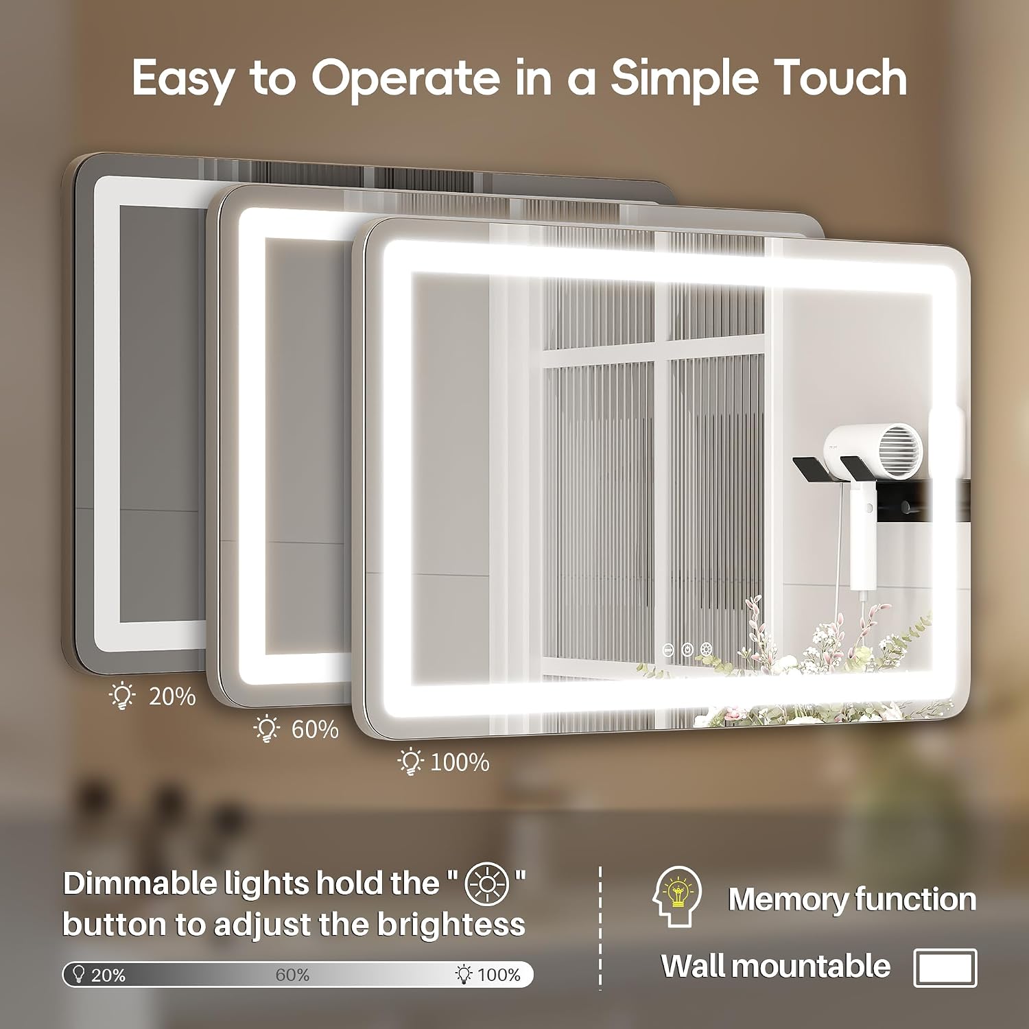 ZL ZELing Vanity Mirror with Lights, 32' x 23', LED Makeup Mirror, Dimmable 3-Color Lighting, 5X Magnification, Touch Screen Control, Wall-Mountable and Tabletop Design