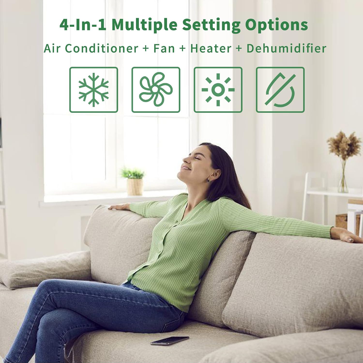 Uhome 12000 BTU Portable Air Conditioner w/Heater up to 450 Sq. Ft, Ac Heater Combo Window Unit, Portable AC Unit with Dehumidifier & Fan, Cools & Heats,Remote Control and Window Kit Included,White
