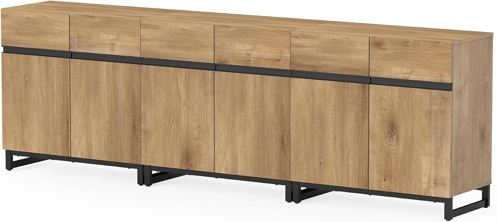 WAMPAT Sideboard Buffet Cabinets, Modern Sideboard with Adjustable Shelf and Metal Base, Coffee Bar Cabinet Storage Cabinet for Living Room, Kitchen, 3Pcs, Oak