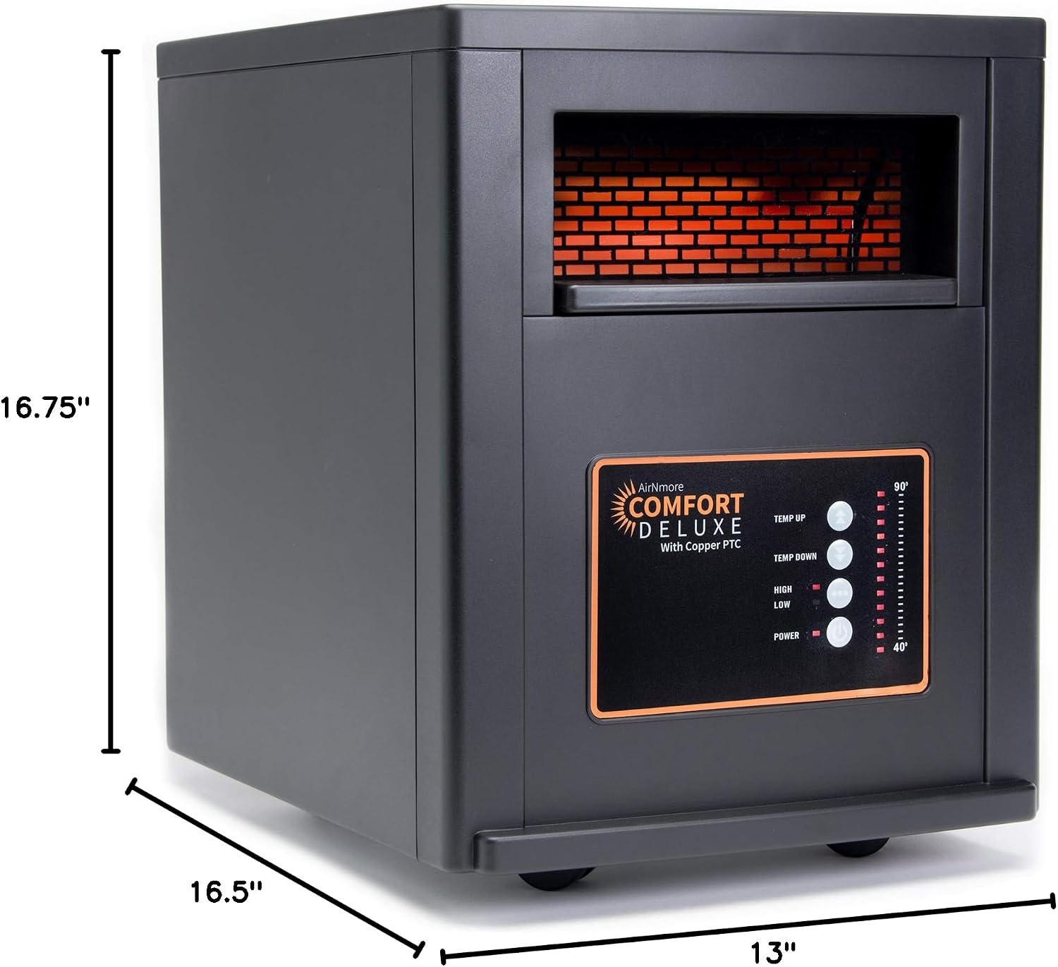 Comfort Deluxe by Airnmore, with Copper PTC, Infrared Space Heater with Remote,1500W,ETL Listed with High and Low Settings, Good for Small to Large Room's, 2-year warranty.