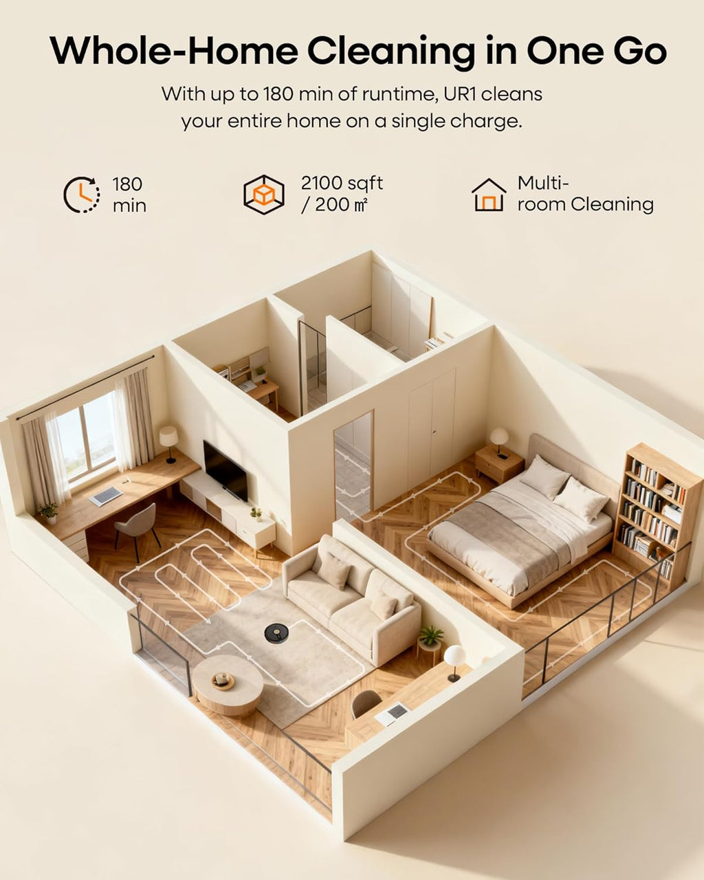 Robot Vacuum and Mop Combo, 5000Pa Suction for Pet Hair, 180Min Runtime Self-Charging, Ultrathin 2.99' for Bedroom/Living Room/Apartments with Pets, Wi-Fi App Alexa Control UR1