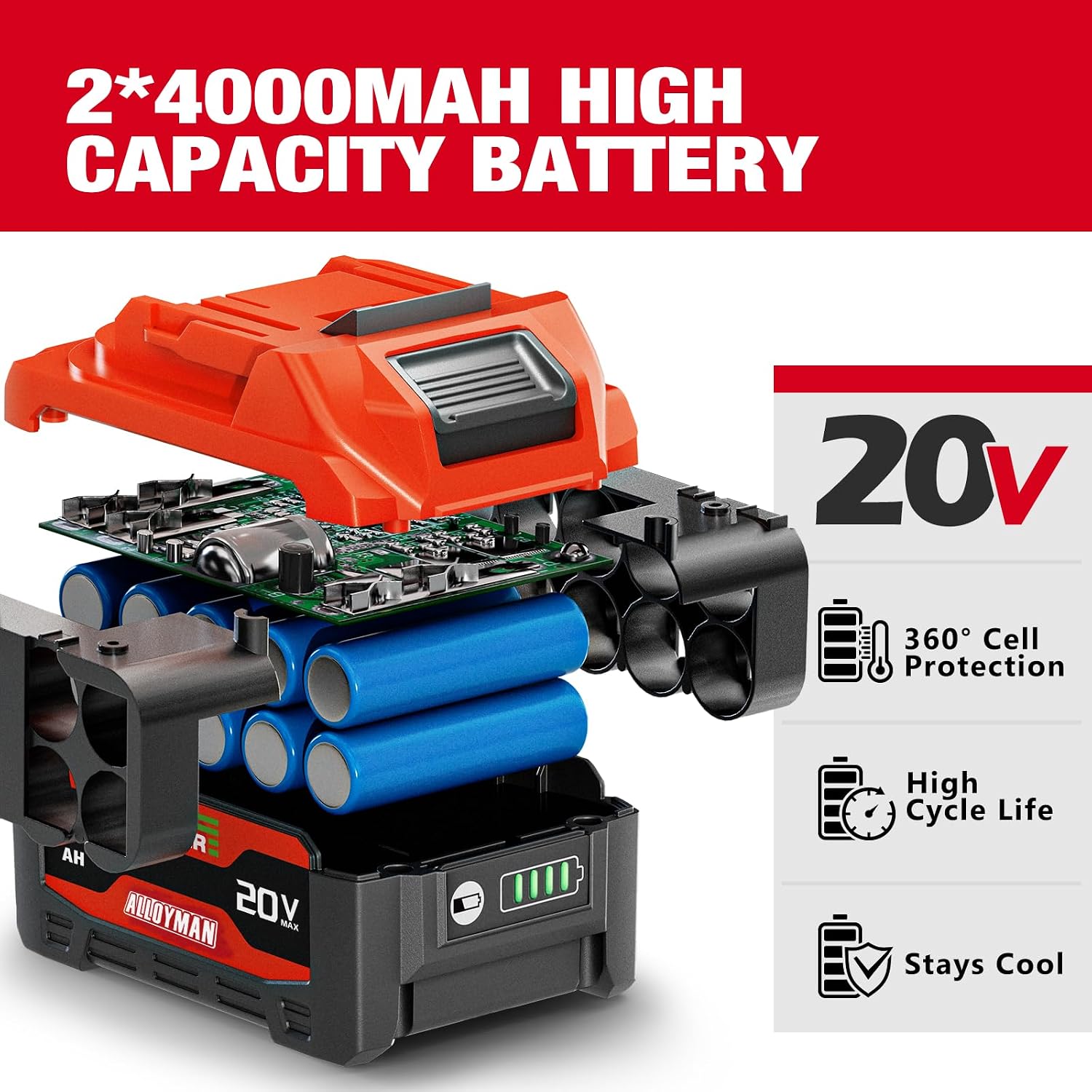 Alloyman Cordless Impact Wrench, 1475Ft-lbs (2000N.m) 1/2 High Torque Brushless Impact Gun, 20V Power Impact Driver, 2*4000mAh Battery,3 Sockets, Brushless Motor Variable Speeds for Car/Truck RV/Mower
