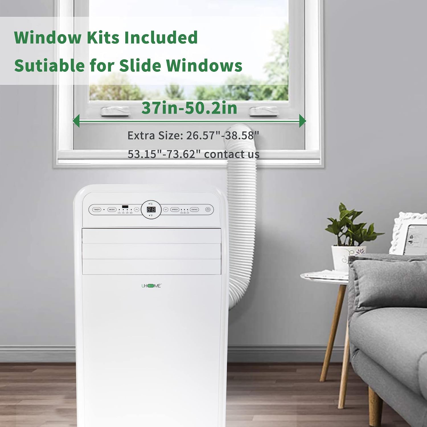 Uhome 12000 BTU Portable Air Conditioner w/Heater up to 450 Sq. Ft, Ac Heater Combo Window Unit, Portable AC Unit with Dehumidifier & Fan, Cools & Heats,Remote Control and Window Kit Included,White