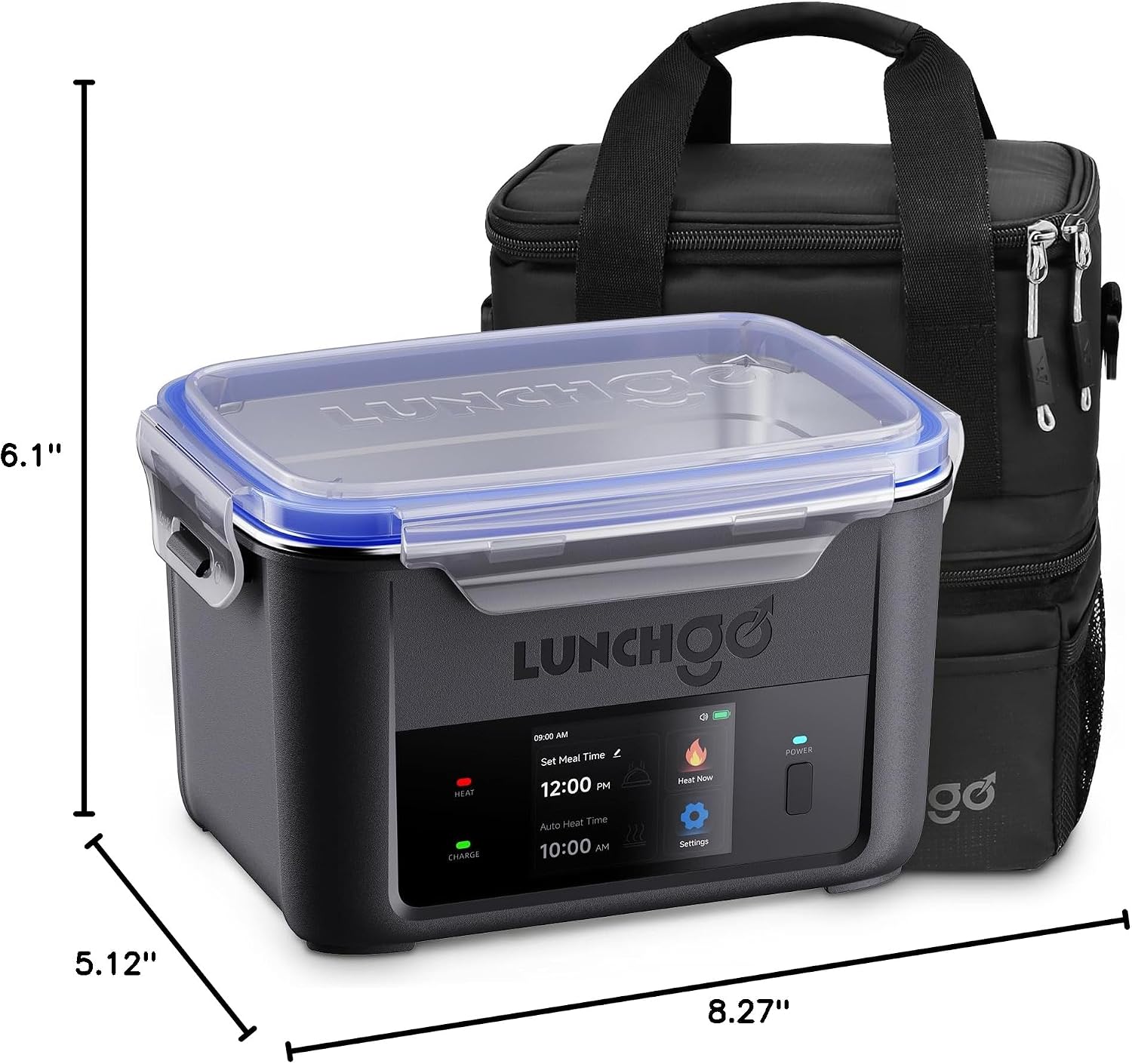 LUNCHGO® G1-Long Range(103 Wh), Smart Electric Heated Lunch Box Food Warmer – Cordless, 5 Cups, Battery Powered, 250°F Max, Scheduled Heating, Perfect for Outdoor Work, On-The-Go Meals (Carbon Black)