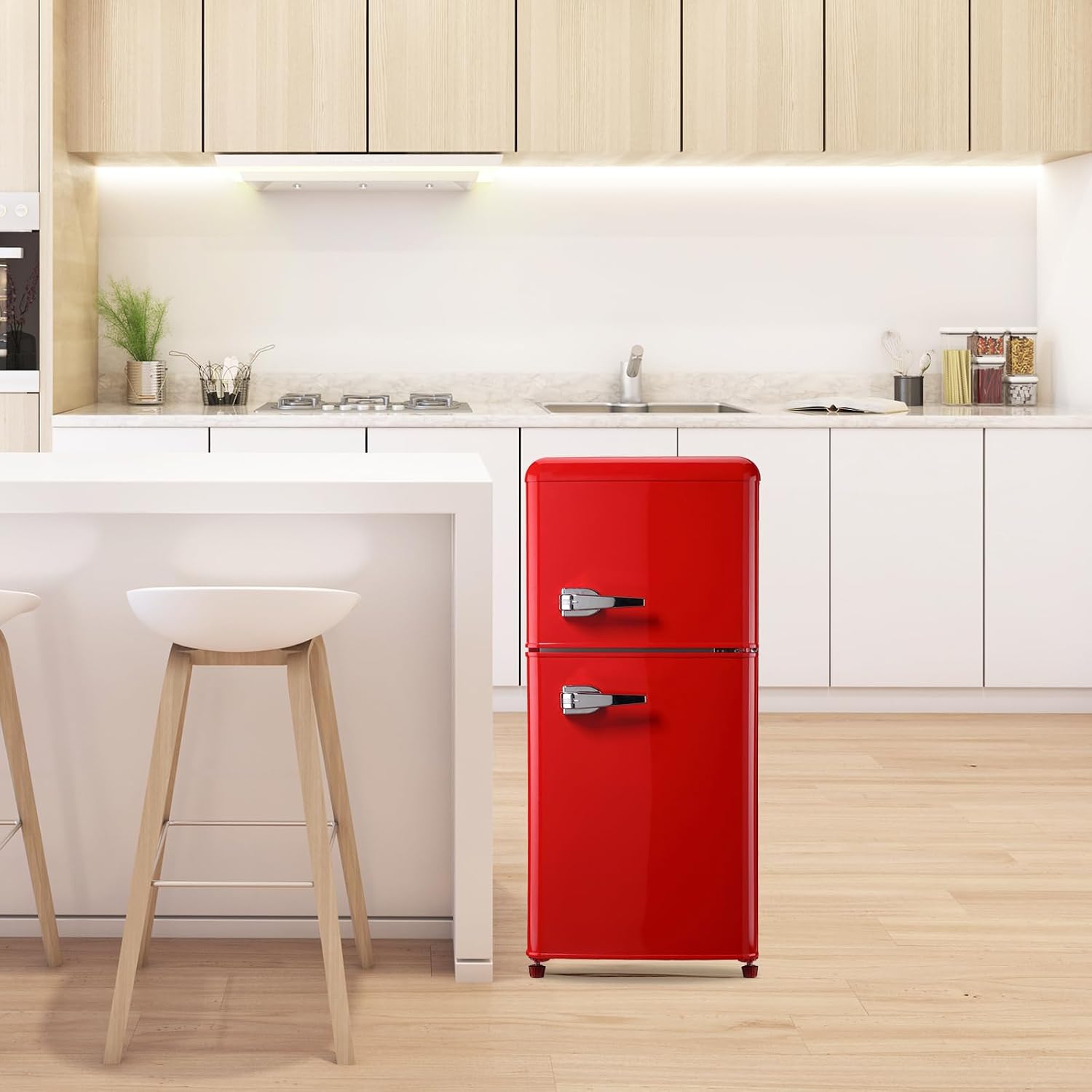 Anukis Mini Fridge with Freezer 3.2 Cu Ft 2 Door Mini Fridge for Apartment, Dorm, Office, Family, Basement, Garage - Retro Red
