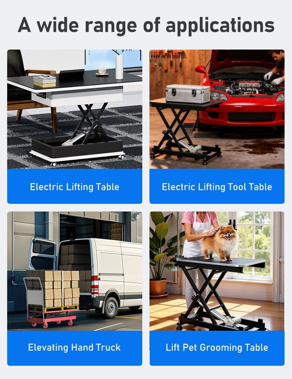 DIHOOL Electric Scissor Lift Table, 440Lbs Capacity, 8.07'-26.97' Height Adjustable Lifting Platform, Super Quiet with Remote & WiFi Control, Obstruction Detection, AC/DC Power for Home/Industrial Use