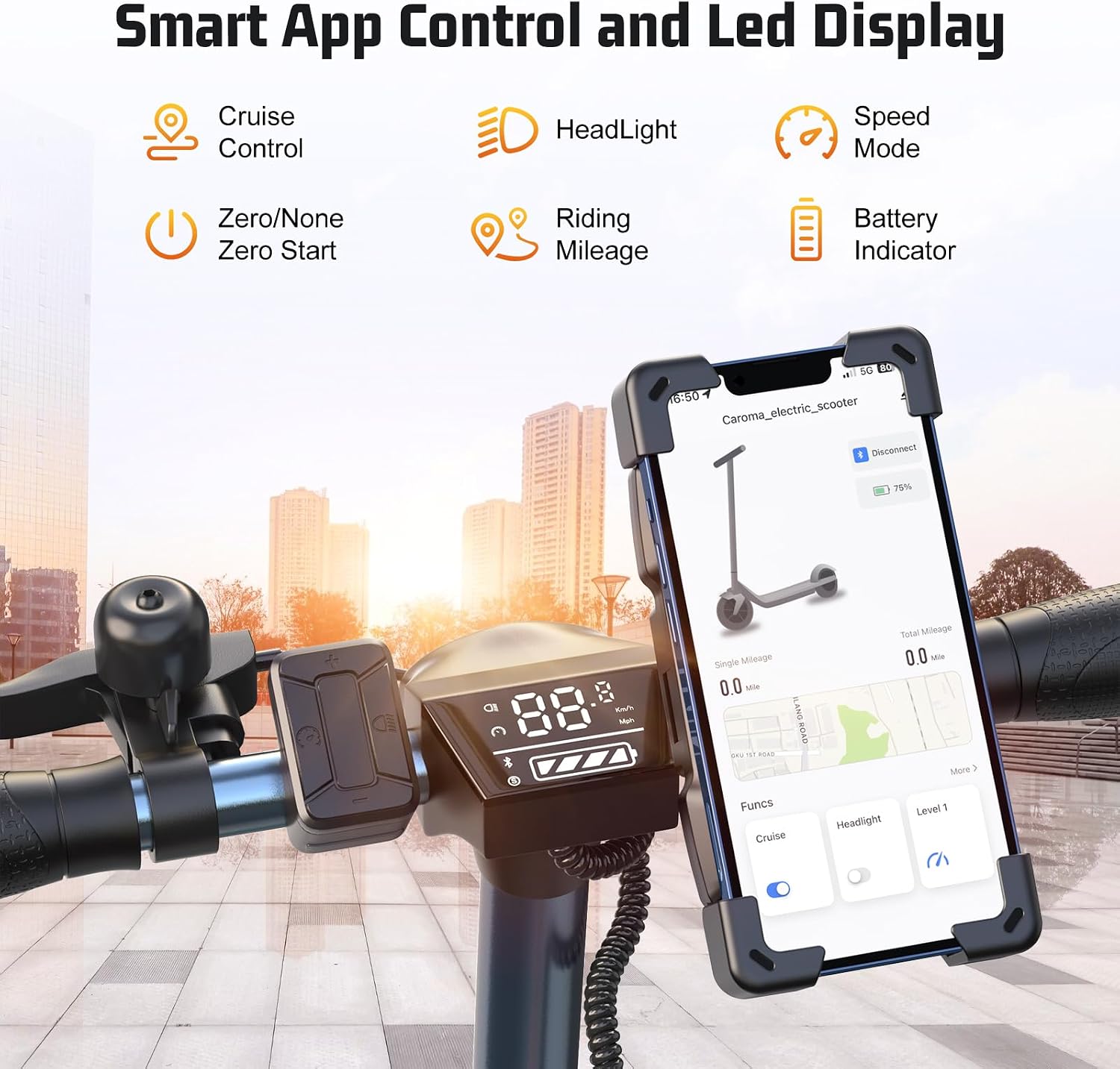 Caroma Electric Scooter Adults, 350W/500W Motor, Top Speed 20/25 Mph & 30 Miles Range, 8.5' Solid Tires, Cruise Control E Scooter for Adults