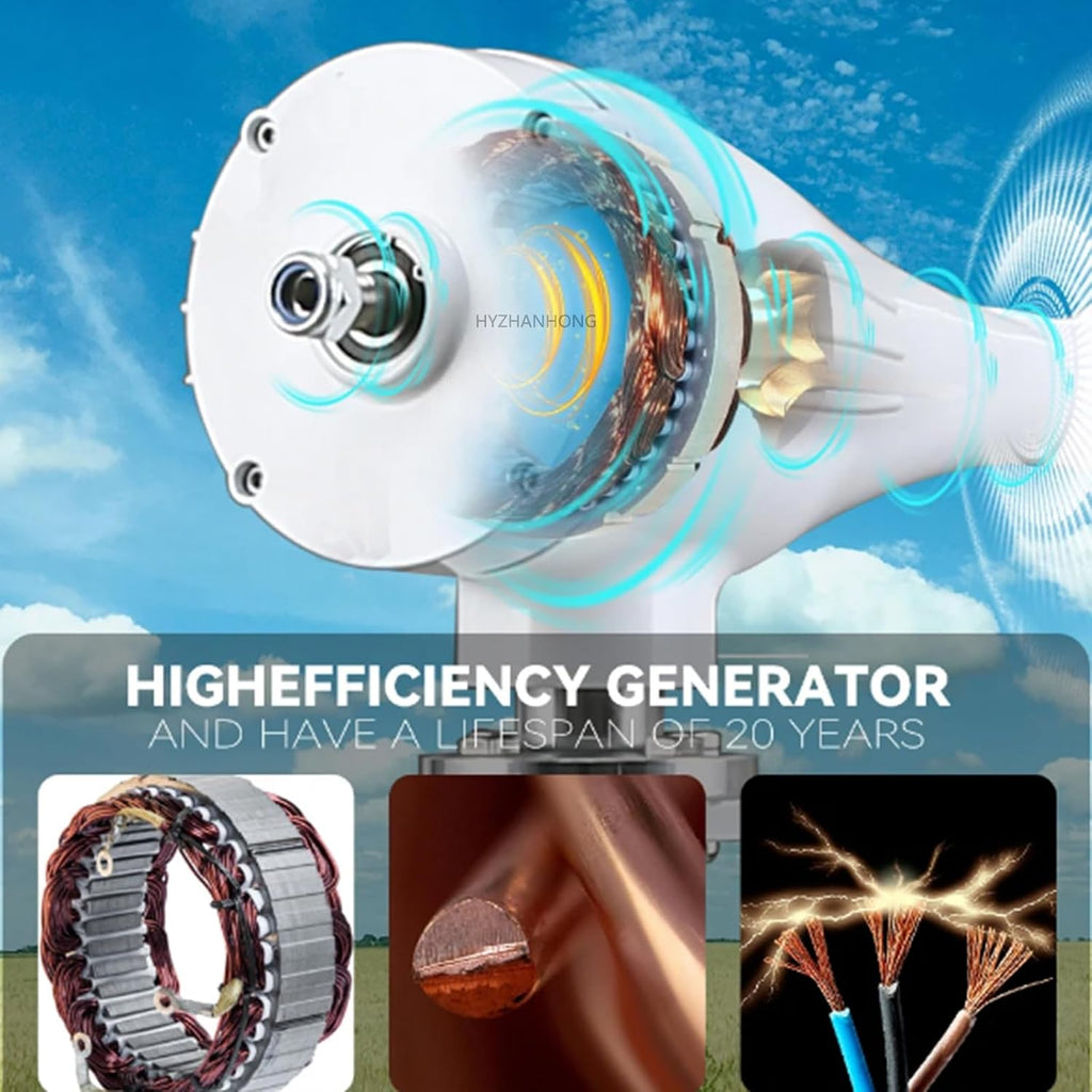 1000W Windmills Turbine Generator,6 Blades 12V 24V 48V Horizontal Wind Turbine Generator with Mppt Charge Controller for Farm Home Use