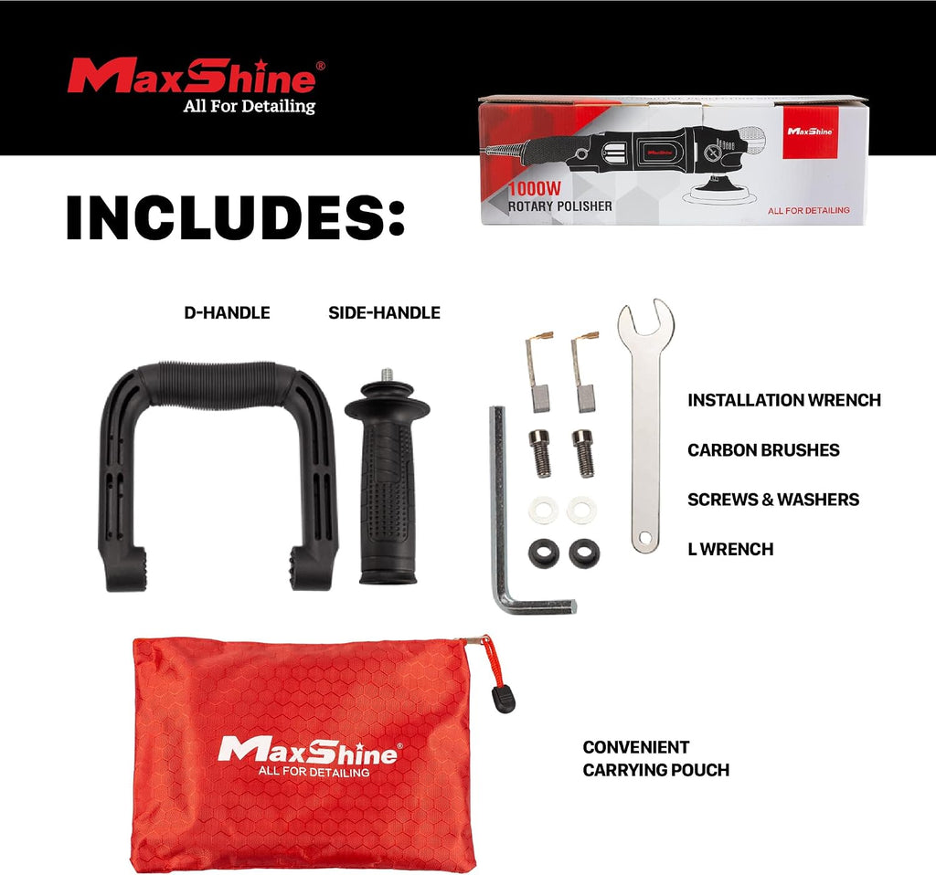 Maxshine M1000 Rotary Polisher | 1000W Motor, 5' Backing Plate, 6-Speed, 5/8' Thread | Auto, Boat & Marine Detailing Buffer for Paint Correction, Swirl & Scratch Removal, Glossy Finish