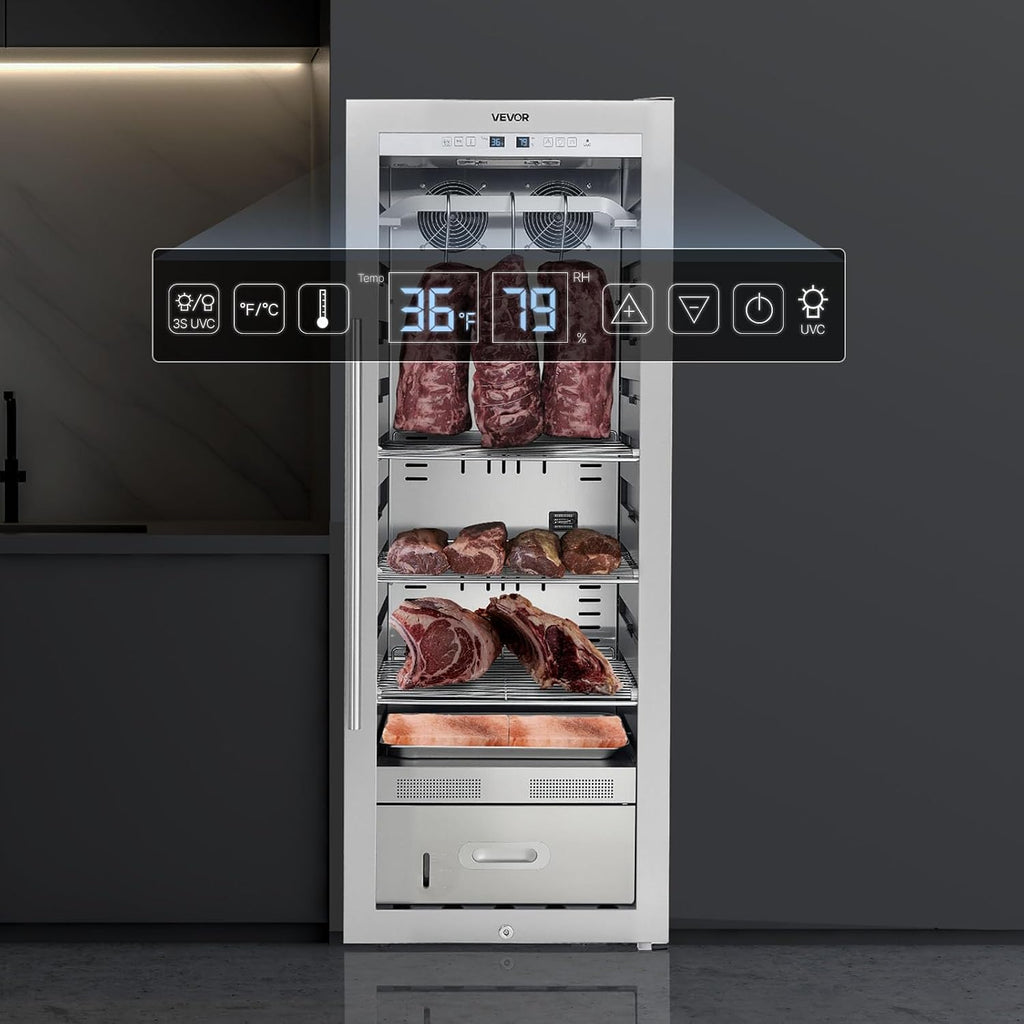 VEVOR 232 LBS Dry Aging Fridge for Steaks, Dry Ager Refrigerator for Meat with Precise Temperature & Humidity Control, Freestanding Beef Aging Machine Refrigerator, Himalayan Salt Not Included