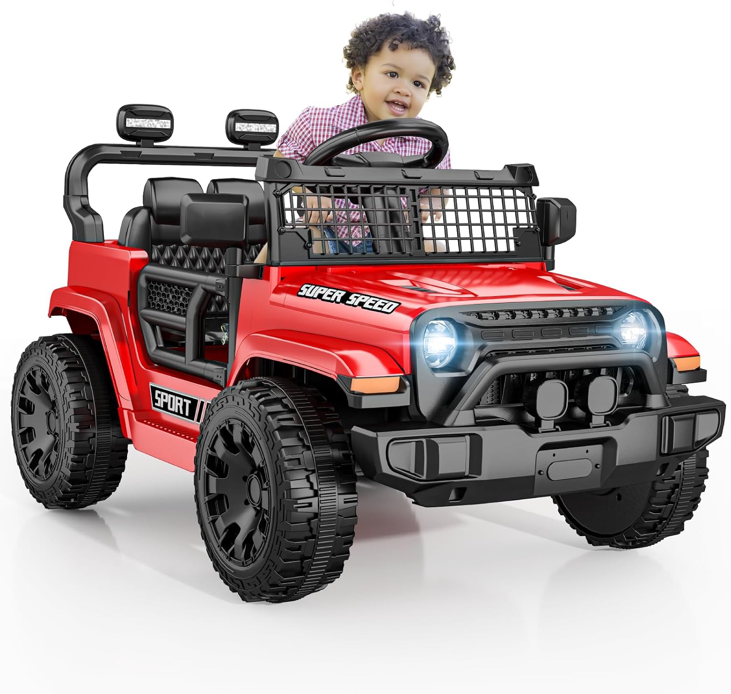 12V Ride on Car with Parent Remote Control, Toddler Electric Car with Spring Suspension, LED Lights & Music Player - Safe Battery Toy for Kids, Christmas & Birthday Gift, Red